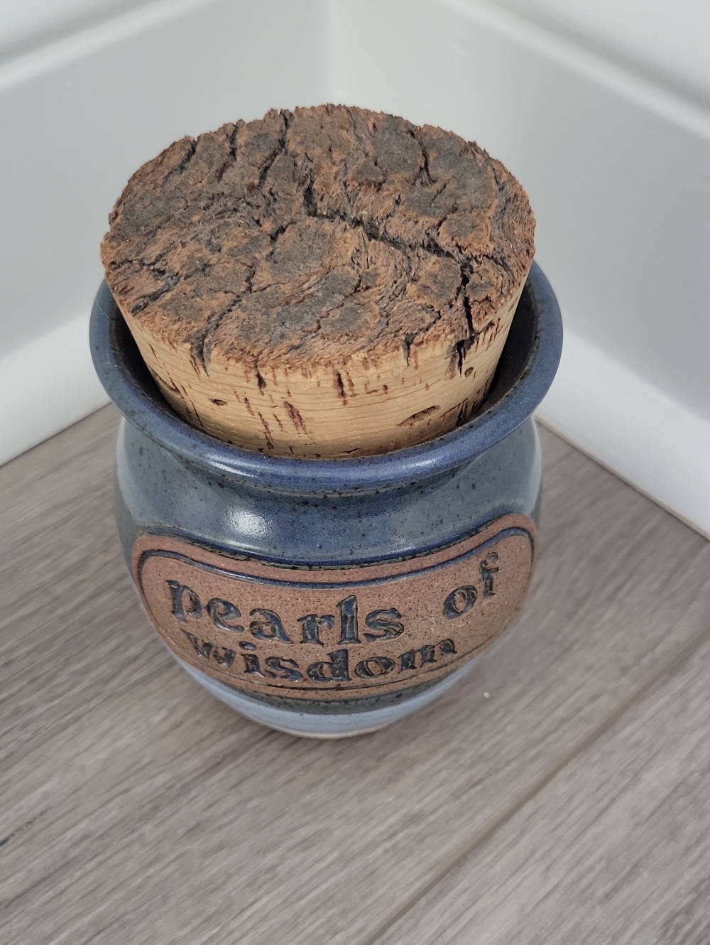 Pearls of Wisdom Ceramic Canister Cork Top